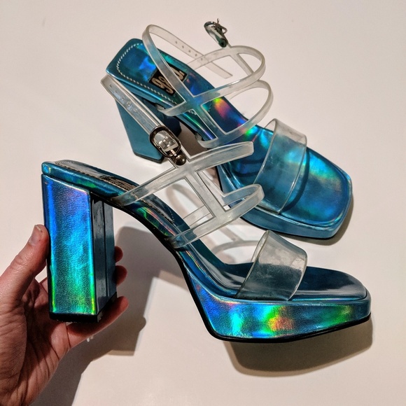 Vintage Metallic Chunky Platform Heels 90s 80s - Picture 2 of 5